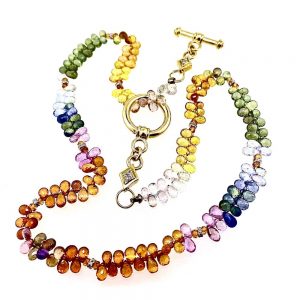 Multi-Color Sapphire Briolette & Diamond Necklace.