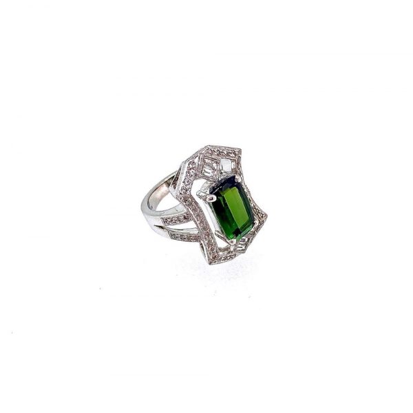 Vintage-Style Green Tourmaline & Diamond Ring
